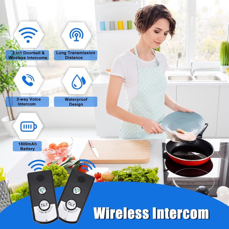 VINGVO Intercom System for Home, 2 Way Voice Intercom Wireless, Home Intercom System Super Long Range Intercomunicador Intercom Doorbell System Unit for Home Hospital Office - Image 2